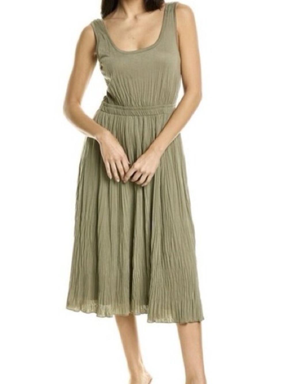 Vince Scoop Neck Pleated Midi Tank Dress in Moss Green Size XL
